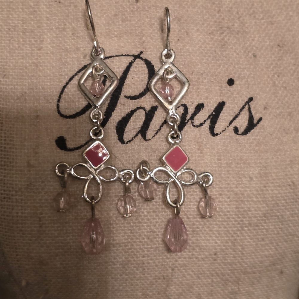 Elegant Silver and Pink Dangle Earrings